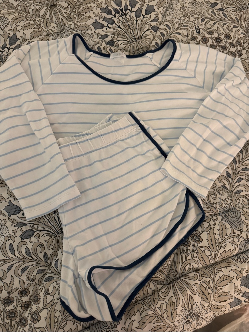 LAKE Women’s Light Blue Stripe Pajama Set with Navy Trim